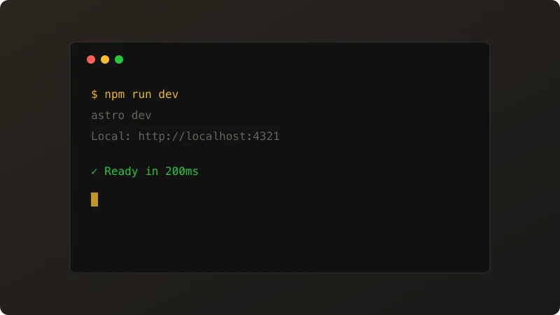 Terminal running astro dev server